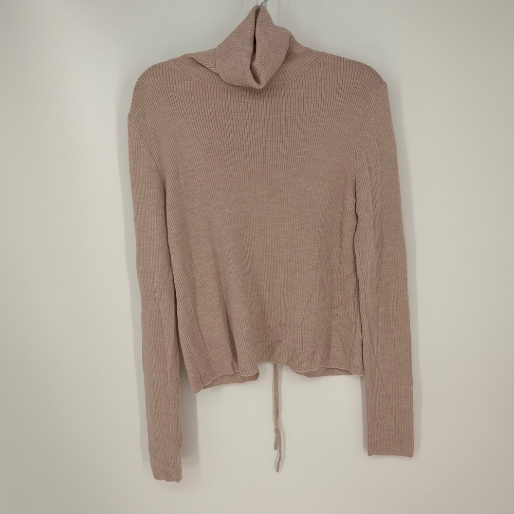 Thakoon Sweater Women Medium 100% Merino Wool Ribbed Turtleneck Cutout Back Chic